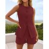 imageZESICA Womens 2025 Summer 2 Piece Short Sets Sleeveless Crew Neck Suit Vest Tops High Waist Shorts Business OutfitsWine