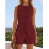 imageZESICA Womens 2025 Summer 2 Piece Short Sets Sleeveless Crew Neck Suit Vest Tops High Waist Shorts Business OutfitsWine