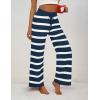 imageZESICA Womens Casual Striped Wide Leg Pants Elastic Waist Drawstring Knit Loose Soft Pajama Lounge Pants Fall ClothesDark Blue