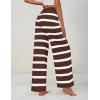 imageZESICA Womens Casual Striped Wide Leg Pants Elastic Waist Drawstring Knit Loose Soft Pajama Lounge Pants Fall ClothesDark Brown