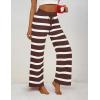 imageZESICA Womens Casual Striped Wide Leg Pants Elastic Waist Drawstring Knit Loose Soft Pajama Lounge Pants Fall ClothesDark Brown