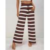 imageZESICA Womens Casual Striped Wide Leg Pants Elastic Waist Drawstring Knit Loose Soft Pajama Lounge Pants Fall ClothesDark Brown