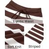 imageZESICA Womens Casual Striped Wide Leg Pants Elastic Waist Drawstring Knit Loose Soft Pajama Lounge Pants Fall ClothesDark Brown