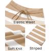 imageZESICA Womens Casual Striped Wide Leg Pants Elastic Waist Drawstring Knit Loose Soft Pajama Lounge Pants Fall ClothesSand