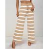 imageZESICA Womens Casual Striped Wide Leg Pants Elastic Waist Drawstring Knit Loose Soft Pajama Lounge Pants Fall ClothesSand