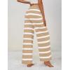 imageZESICA Womens Casual Striped Wide Leg Pants Elastic Waist Drawstring Knit Loose Soft Pajama Lounge Pants Fall ClothesSand