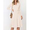 imageZESICA Womens Fall Long Sleeve Wrap V Neck Ribbed Knit Pleated A Line Pullover Sweater Dress with BeltApricot