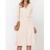 imageZESICA Womens Fall Long Sleeve Wrap V Neck Ribbed Knit Pleated A Line Pullover Sweater Dress with BeltApricot