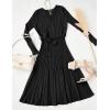 imageZESICA Womens Fall Long Sleeve Wrap V Neck Ribbed Knit Pleated A Line Pullover Sweater Dress with BeltBlack