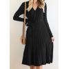 imageZESICA Womens Fall Long Sleeve Wrap V Neck Ribbed Knit Pleated A Line Pullover Sweater Dress with BeltBlack