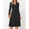 imageZESICA Womens Fall Long Sleeve Wrap V Neck Ribbed Knit Pleated A Line Pullover Sweater Dress with BeltBlack
