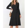 imageZESICA Womens Fall Long Sleeve Wrap V Neck Ribbed Knit Pleated A Line Pullover Sweater Dress with BeltBlack