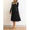 imageZESICA Womens Fall Long Sleeve Wrap V Neck Ribbed Knit Pleated A Line Pullover Sweater Dress with BeltBlack