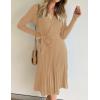 imageZESICA Womens Fall Long Sleeve Wrap V Neck Ribbed Knit Pleated A Line Pullover Sweater Dress with BeltCamel