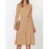 imageZESICA Womens Fall Long Sleeve Wrap V Neck Ribbed Knit Pleated A Line Pullover Sweater Dress with BeltCamel