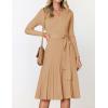 imageZESICA Womens Fall Long Sleeve Wrap V Neck Ribbed Knit Pleated A Line Pullover Sweater Dress with BeltCamel