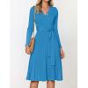 imageZESICA Womens Fall Long Sleeve Wrap V Neck Ribbed Knit Pleated A Line Pullover Sweater Dress with BeltCobaltblue