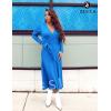 imageZESICA Womens Fall Long Sleeve Wrap V Neck Ribbed Knit Pleated A Line Pullover Sweater Dress with BeltCobaltblue