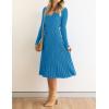 imageZESICA Womens Fall Long Sleeve Wrap V Neck Ribbed Knit Pleated A Line Pullover Sweater Dress with BeltCobaltblue