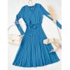 imageZESICA Womens Fall Long Sleeve Wrap V Neck Ribbed Knit Pleated A Line Pullover Sweater Dress with BeltCobaltblue