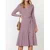 imageZESICA Womens Fall Long Sleeve Wrap V Neck Ribbed Knit Pleated A Line Pullover Sweater Dress with BeltDarkviolet