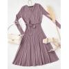 imageZESICA Womens Fall Long Sleeve Wrap V Neck Ribbed Knit Pleated A Line Pullover Sweater Dress with BeltDarkviolet