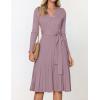 imageZESICA Womens Fall Long Sleeve Wrap V Neck Ribbed Knit Pleated A Line Pullover Sweater Dress with BeltDarkviolet