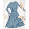 imageZESICA Womens Fall Long Sleeve Wrap V Neck Ribbed Knit Pleated A Line Pullover Sweater Dress with BeltDustyblue