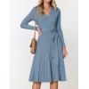 imageZESICA Womens Fall Long Sleeve Wrap V Neck Ribbed Knit Pleated A Line Pullover Sweater Dress with BeltDustyblue