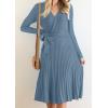 imageZESICA Womens Fall Long Sleeve Wrap V Neck Ribbed Knit Pleated A Line Pullover Sweater Dress with BeltDustyblue