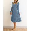 imageZESICA Womens Fall Long Sleeve Wrap V Neck Ribbed Knit Pleated A Line Pullover Sweater Dress with BeltDustyblue