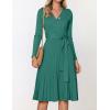 imageZESICA Womens Fall Long Sleeve Wrap V Neck Ribbed Knit Pleated A Line Pullover Sweater Dress with BeltForestgreen