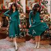 imageZESICA Womens Fall Long Sleeve Wrap V Neck Ribbed Knit Pleated A Line Pullover Sweater Dress with BeltForestgreen