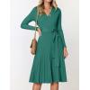 imageZESICA Womens Fall Long Sleeve Wrap V Neck Ribbed Knit Pleated A Line Pullover Sweater Dress with BeltForestgreen