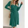 imageZESICA Womens Fall Long Sleeve Wrap V Neck Ribbed Knit Pleated A Line Pullover Sweater Dress with BeltForestgreen