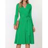 imageZESICA Womens Fall Long Sleeve Wrap V Neck Ribbed Knit Pleated A Line Pullover Sweater Dress with BeltGreen