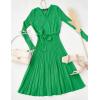 imageZESICA Womens Fall Long Sleeve Wrap V Neck Ribbed Knit Pleated A Line Pullover Sweater Dress with BeltGreen