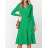 imageZESICA Womens Fall Long Sleeve Wrap V Neck Ribbed Knit Pleated A Line Pullover Sweater Dress with BeltGreen
