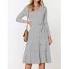 imageZESICA Womens Fall Long Sleeve Wrap V Neck Ribbed Knit Pleated A Line Pullover Sweater Dress with BeltGrey