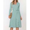 imageZESICA Womens Fall Long Sleeve Wrap V Neck Ribbed Knit Pleated A Line Pullover Sweater Dress with BeltLake