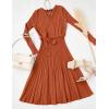 imageZESICA Womens Fall Long Sleeve Wrap V Neck Ribbed Knit Pleated A Line Pullover Sweater Dress with BeltMaple