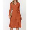 imageZESICA Womens Fall Long Sleeve Wrap V Neck Ribbed Knit Pleated A Line Pullover Sweater Dress with BeltMaple