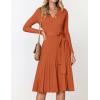 imageZESICA Womens Fall Long Sleeve Wrap V Neck Ribbed Knit Pleated A Line Pullover Sweater Dress with BeltMaple