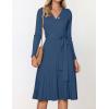 imageZESICA Womens Fall Long Sleeve Wrap V Neck Ribbed Knit Pleated A Line Pullover Sweater Dress with BeltNavy