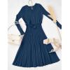 imageZESICA Womens Fall Long Sleeve Wrap V Neck Ribbed Knit Pleated A Line Pullover Sweater Dress with BeltNavy