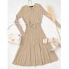 imageZESICA Womens Fall Long Sleeve Wrap V Neck Ribbed Knit Pleated A Line Pullover Sweater Dress with BeltOatmeal