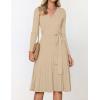 imageZESICA Womens Fall Long Sleeve Wrap V Neck Ribbed Knit Pleated A Line Pullover Sweater Dress with BeltOatmeal