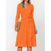 imageZESICA Womens Fall Long Sleeve Wrap V Neck Ribbed Knit Pleated A Line Pullover Sweater Dress with BeltOrange