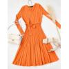 imageZESICA Womens Fall Long Sleeve Wrap V Neck Ribbed Knit Pleated A Line Pullover Sweater Dress with BeltOrange
