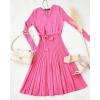 imageZESICA Womens Fall Long Sleeve Wrap V Neck Ribbed Knit Pleated A Line Pullover Sweater Dress with BeltPink